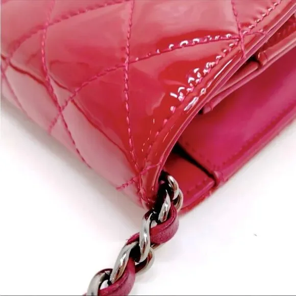 Auth Chanel Brilliant Pink Quilted Patent Leather Wallet on Chain (WOC) Clutch - Picture 13 of 16
